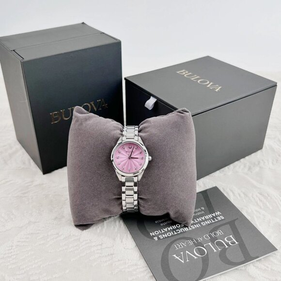 Bulova Ladies Diamond Pink 28mm Watch New